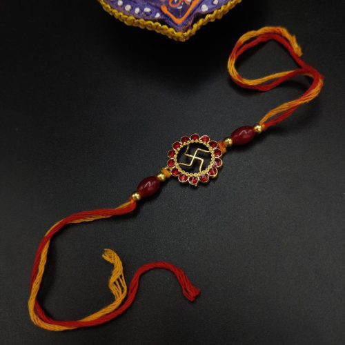 Intricate Kundan Meena Work Rakhi for a Stylish Brother