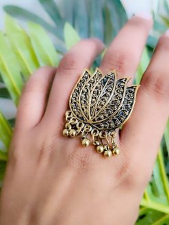 Gold Plated German Silver Lotus Rings Adjustable Size