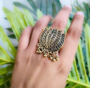 Gold Plated German Silver Lotus Rings Adjustable Size
