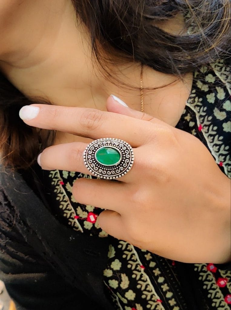 Oval Shape Unique Style Oxidised Adjustable Ring