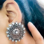 Bulk 68 Silver Plated Round Shape Oxidised Stud Earrings For Girls - "White"