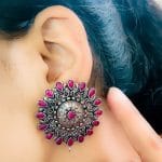 Bulk 66 Silver Plated Round Shape Oxidised Stud Earrings For Girls - "Pink"