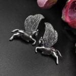 Oxidised Flying Horse Stud Earrings For Girls