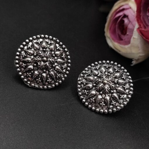 Designer Oxidised Silver Plated Oxidised Stud Earrings