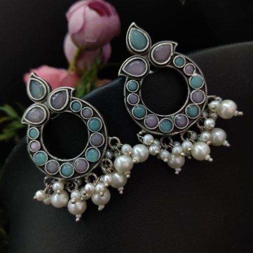 Stone Work Oxidised Replica Stone Work Stud Earrings For Girls