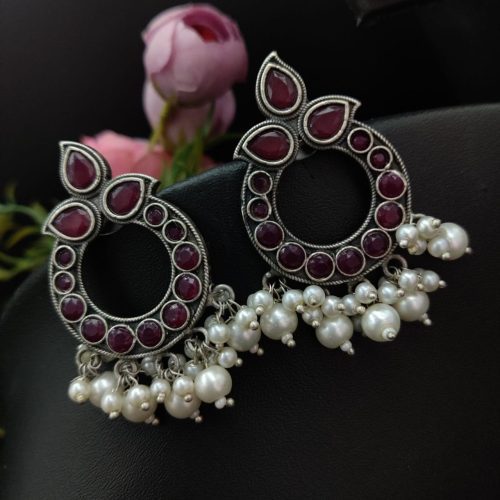 Stone Work Oxidised Replica Stone Work Stud Earrings For Girls - Image 11