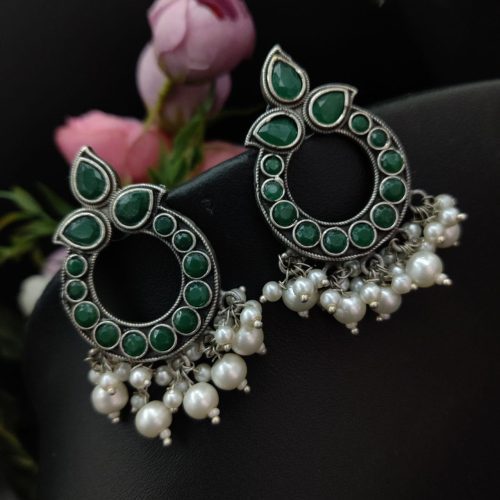 Stone Work Oxidised Replica Stone Work Stud Earrings For Girls - Image 9