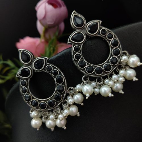 Stone Work Oxidised Replica Stone Work Stud Earrings For Girls - Image 8