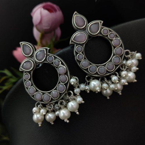 Stone Work Oxidised Replica Stone Work Stud Earrings For Girls - Image 7