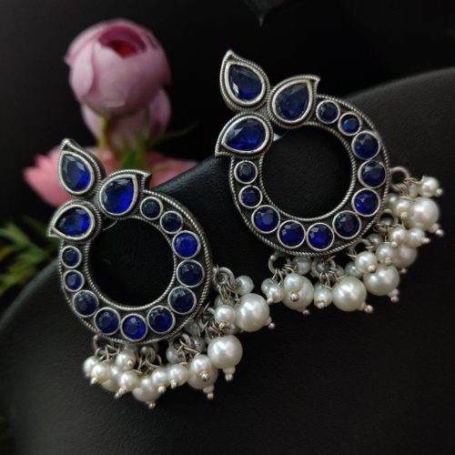 Stone Work Oxidised Replica Stone Work Stud Earrings For Girls - Image 6