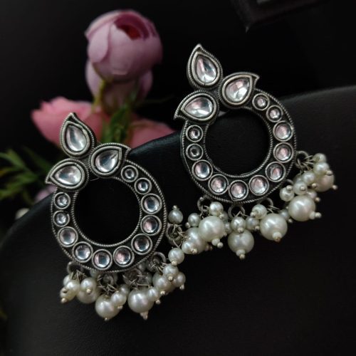 Stone Work Oxidised Replica Stone Work Stud Earrings For Girls - Image 4
