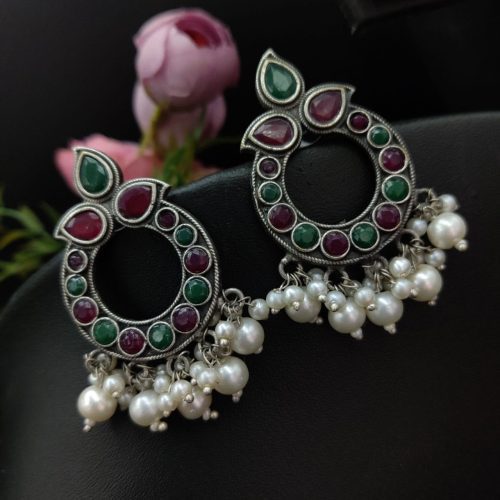Stone Work Oxidised Replica Stone Work Stud Earrings For Girls - Image 5