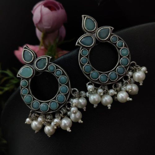 Stone Work Oxidised Replica Stone Work Stud Earrings For Girls - Image 3