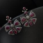 Premium Quality Butterfly Earrings Silver Replica Stone Stud - "Pink"