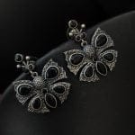 Premium Quality Butterfly Earrings Silver Replica Stone Stud - "Black"