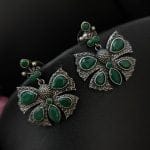 Premium Quality Butterfly Earrings Silver Replica Stone Stud - "Green"