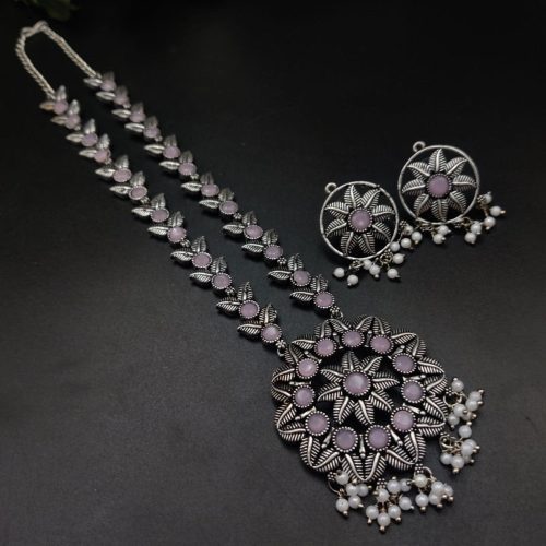 Silver Plated Oxidised Round Shape Pendent with Matching Earrings For Girls - Image 4