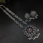 Silver Plated Oxidised Round Shape Pendent with Matching Earrings For Girls