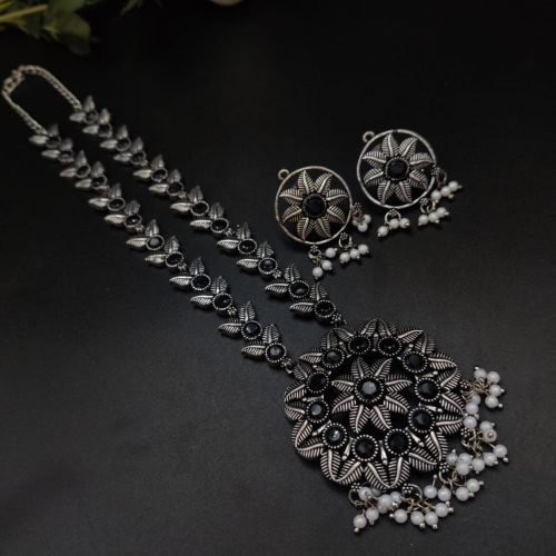 Silver Plated Oxidised Round Shape Pendent with Matching Earrings For Girls - Image 7