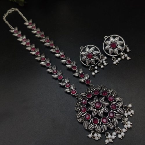 Silver Plated Oxidised Round Shape Pendent with Matching Earrings For Girls - Image 6