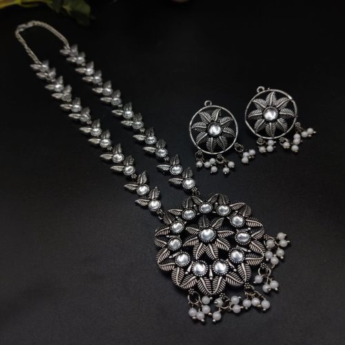 Silver Plated Oxidised Round Shape Pendent with Matching Earrings For Girls - Image 8