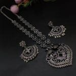 Bulk 8 Peacock Design Long Oxidised Silver Plated Necklace Set For Girls - "Baby Pink"