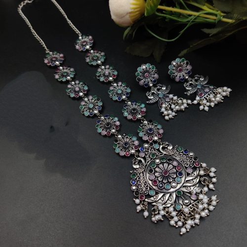 Silver Plated Oxidised Peacock Design Pendent with Matching Earrings - Image 6