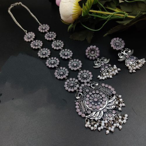Silver Plated Oxidised Peacock Design Pendent with Matching Earrings - Image 7