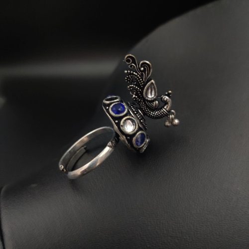 Oxidised Peacock Design Art Adjustable Ring For Girls - Image 5