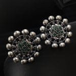 Designer Round Shape Oxidised Stone Work Stud Earrings For Girls