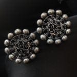 Bulk 4 Designer Round Shape Oxidised Stone Work Stud Earrings For Girls - Black"