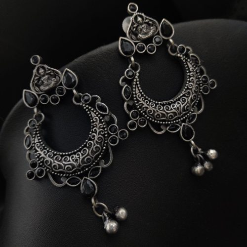 Silver Look Like Oxidised Chand Bali Earrings For Girls - Image 4