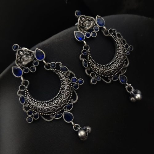 Silver Look Like Oxidised Chand Bali Earrings For Girls - Image 2