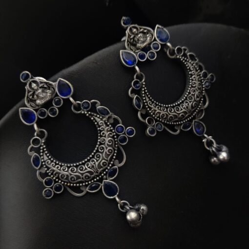 Silver Look Like Oxidised Chand Bali Earrings For Girls - Image 2