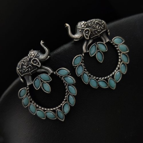 Elephant Design Oxidised Silver Look Like Replica Stud Earrings - Image 4