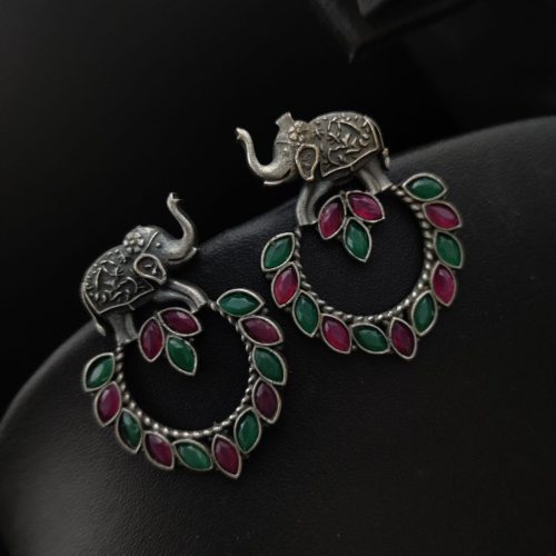 Elephant Design Oxidised Silver Look Like Replica Stud Earrings - Image 3