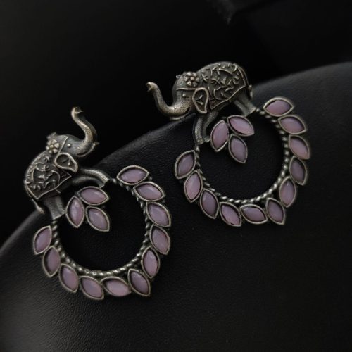 Elephant Design Oxidised Silver Look Like Replica Stud Earrings