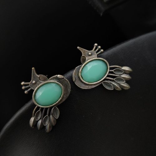 Premium Quality Bird Silver Replica Stone Stud Earrings - Image 3
