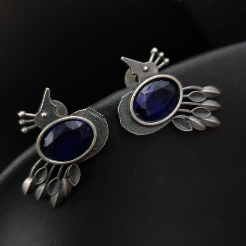 Premium Quality Bird Silver Replica Stone Stud Earrings - Image 2