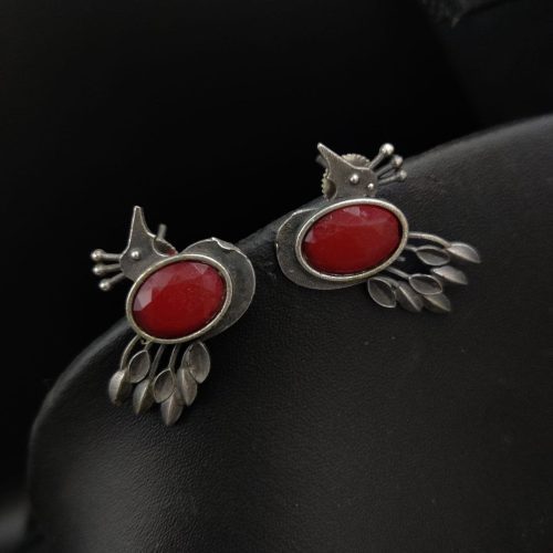 Premium Quality Bird Silver Replica Stone Stud Earrings - Image 4