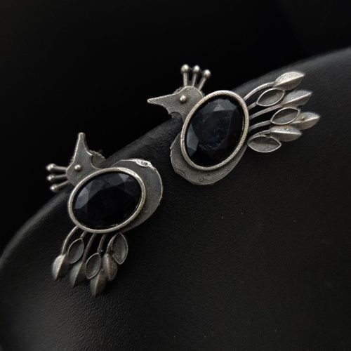 Premium Quality Bird Silver Replica Stone Stud Earrings - Image 5