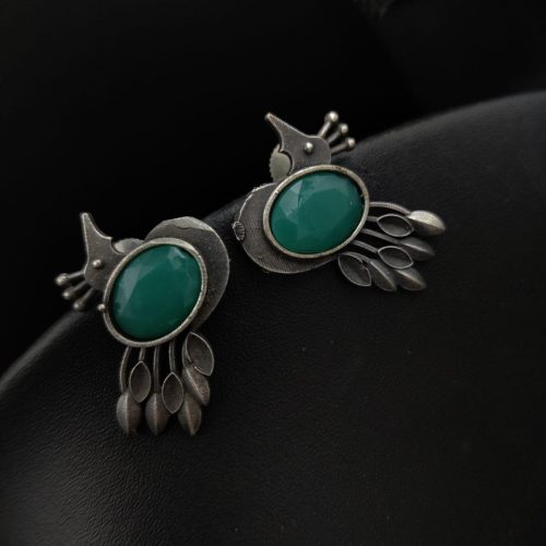 Premium Quality Bird Silver Replica Stone Stud Earrings - Image 7