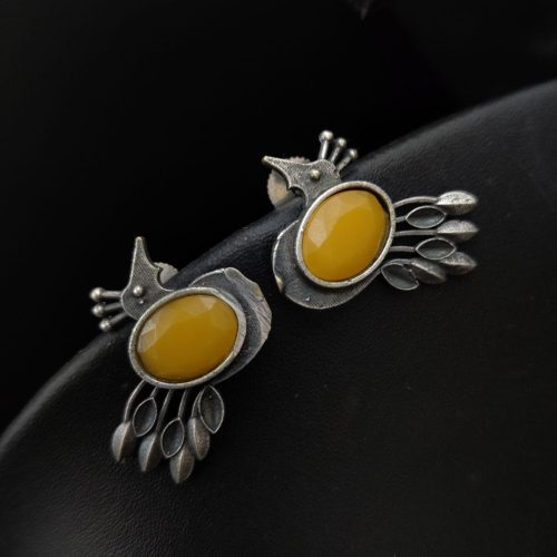 Premium Quality Bird Silver Replica Stone Stud Earrings - Image 6