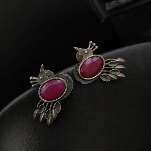 Premium Quality Bird Silver Replica Stone Stud Earrings