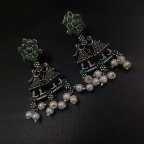 Wedding Special Design Oxidised Silver Look Like Replica Stud Earrings - Image 3