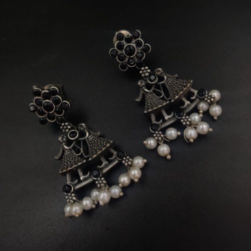 Wedding Special Design Oxidised Silver Look Like Replica Stud Earrings