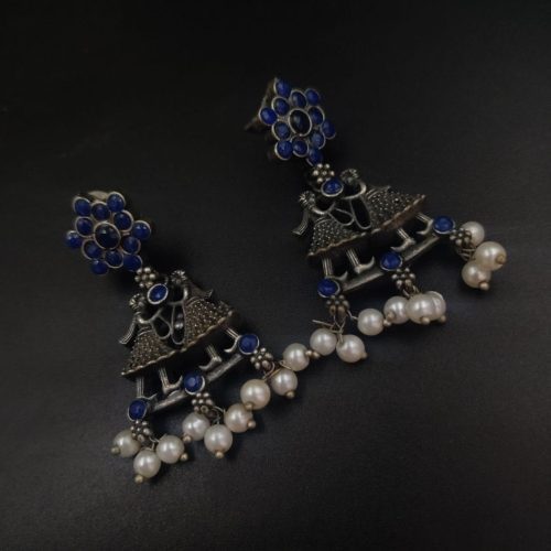 Wedding Special Design Oxidised Silver Look Like Replica Stud Earrings - Image 4
