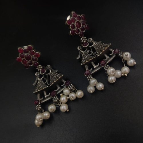 Wedding Special Design Oxidised Silver Look Like Replica Stud Earrings - Image 5