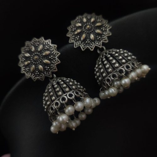Replica Silver Look Like Oxidised Jhumka Earrings