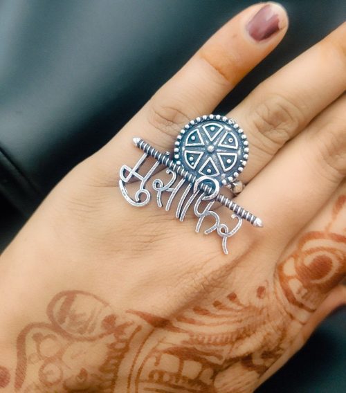Statement Oxidised Musafir Adjustable Ring For Girls - Image 3